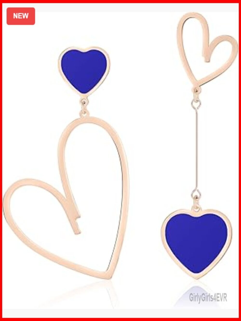 Titanium Stainless Steel Heart Dangle Earrings, Asymmetrical Drop, Screw Back